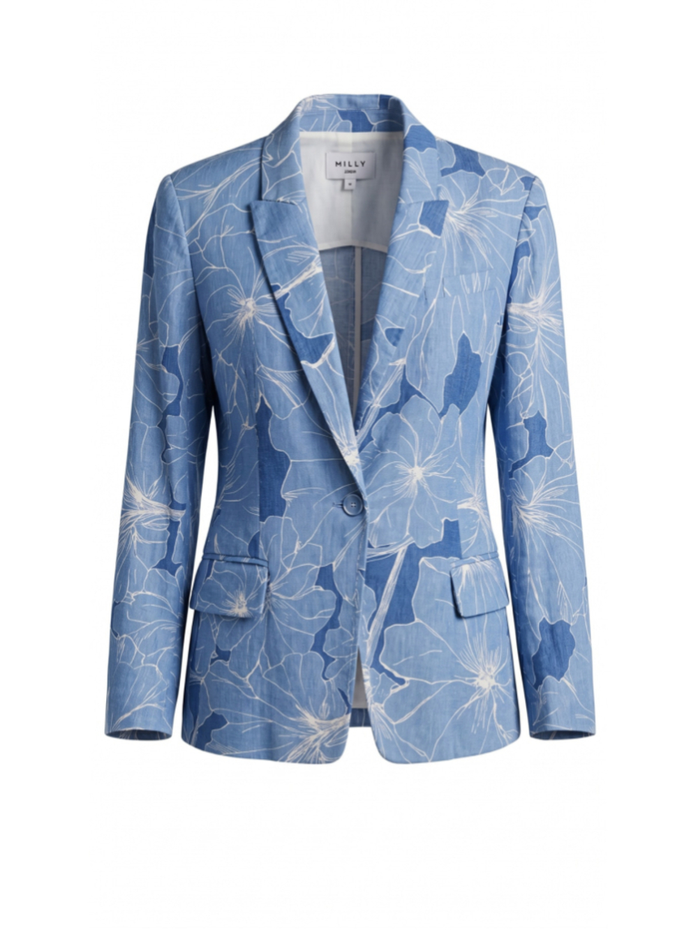 Milly Avery Waterlily Linen Blend Blue Floral Single Breasted Blazer Jacket 4